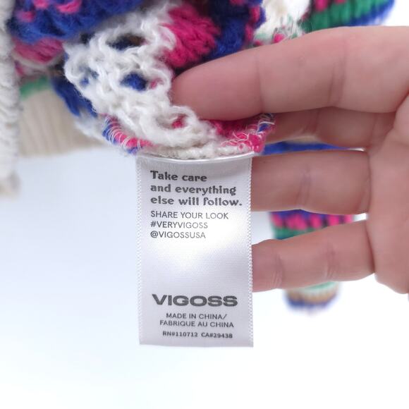 VIGOSS Womens Striped Candy Multicolor Crochet Button Down Sweater Cardigan L - Picture 8 of 12